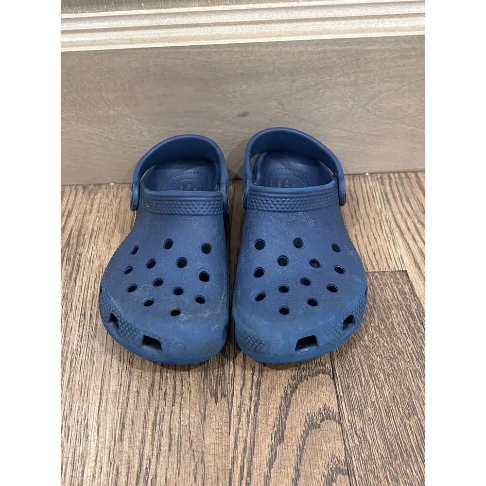 Crocs Kids Classic Clog Navy Blue Shoes Sandals Sz C10 Beach Pool Camp Summer